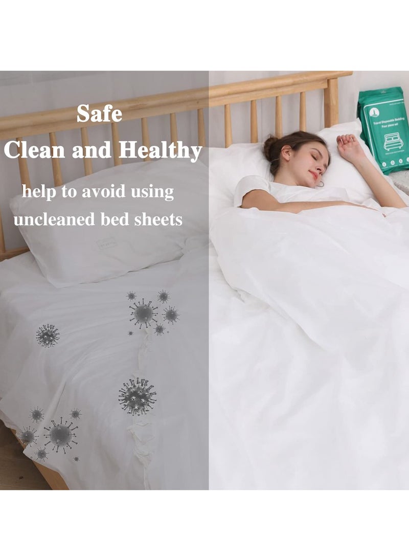 أوراق سرير قابلة للتصرف لأوراق السفر للفنادق أوراق قابلة للتصرف للأسرة غطاء سرير محمول مع 1 غطاء لحاف، 1 ورقة و 2 غطاء وسادة للسفر رحلة عمل سبا فندق (4 قطع في المجموعة) - Image 4